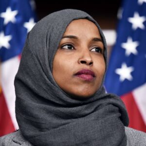 Rep. Ilhan Omar speaks at a press conference where the Ilhan Omar World War 11 clip was originally recorded 