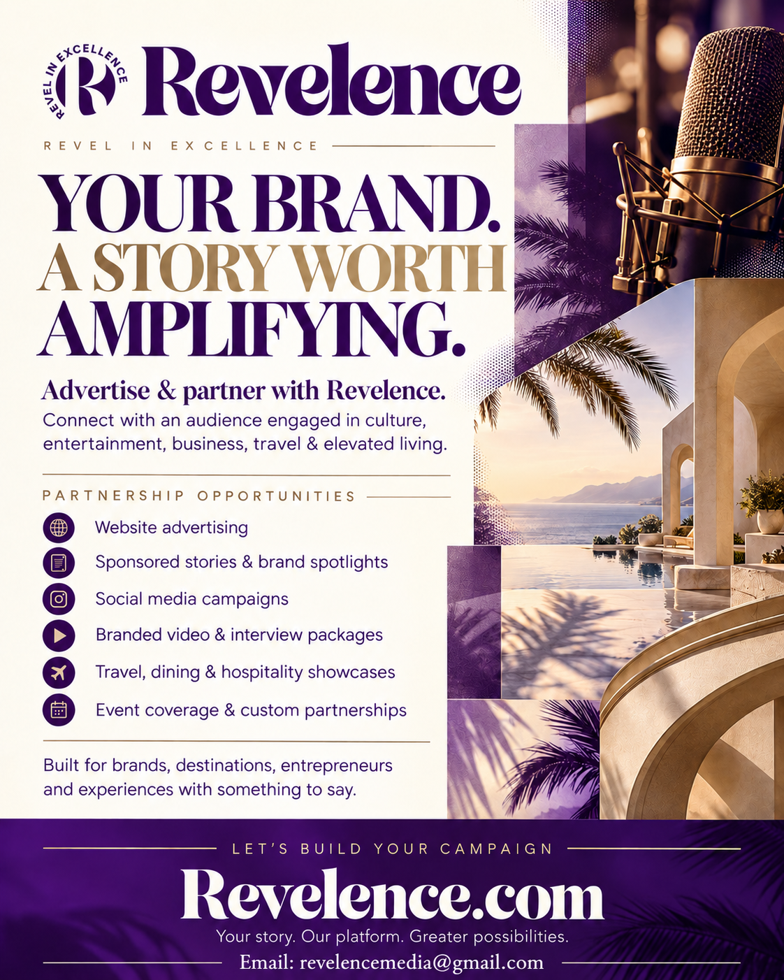 Revelence Media advertising and brand partnership opportunities. Your brand. A story worth amplifying. Email revelencemedia@gmail.com.